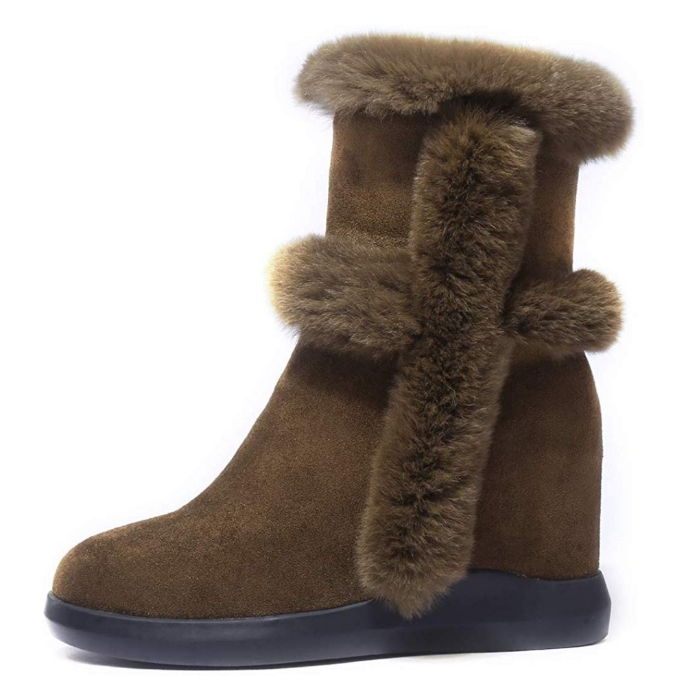 Womens Snow Wedge Winter Warm Faux Ankle Boots